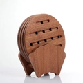 Ebony wood round coaster set with slotted thermal design and wooden base holder - Ebony Fan Shape Type B Mat Set (4 Pcs) With Base