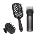 3-piece black hair styling kit with vented brush, scalp massager and 5oz applicator bottle - Scalp Care Bottle 3-Piece Set (Vented Brush + Scalp Brush + Applicator Bottle) / Black