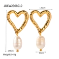 Orecchini a cuore vintage in metallo martellato dorato con perle d'acqua dolce bianche - Stile cuore perlato martellato (JDEW2308010)