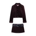 Elegantes lila Samtset mit Jacke und Rock sowie schwarzem Krokoprägung Gürtel Damen - XS / Burgunderrot