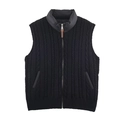Détail du gilet noir en maille torsadée avec col montant matelassé et zip métallique - Noir