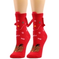Close-up of red Christmas socks with reindeer pattern and plush trim on legs - Image 35/Red 3D Reindeer White Edge