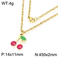 Collana dorata con ciondolo ciliegia rossa, catena da 450mm e variante peso 4g - Collana con Ciondolo Ciliegia Rosso Verde alla Moda (KN293008-Z)