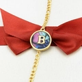 Bracelet plaqué or 18 carats avec pendentif rond en nacre d'abalone et lettre B - Lettre B