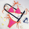 Pink and orange color block bikini set with triangle top and tie side bottoms for beachwear - Rose Red/Orange