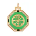 Retro octagonal pendant in gold plated copper with green enamel and North Star motif - M075703 Gold Green Octagon Totem