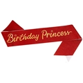 Sparkling red birthday princess sash with elegant gold script for party girl gift - Red with Gold Text