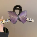 Elegante pinza de pelo negra con mariposa de encaje púrpura y diamantes de imitación - Grande / Morado