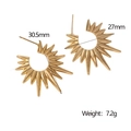 Detailed dimensions of 18k gold plated sunburst earrings showing 30.5mm size and 7.2g weight - Gold
