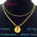 Collana a doppio strato in acciaio dorato con ciondolo rosa fiore di giugno - Giugno Rosa (Oro)