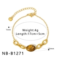 Detail of gold stainless steel bracelet featuring an oval tiger eye stone charm with clasp - Tiger Eye Bracelet (NB-B1271)