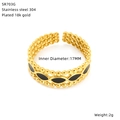 Detail of 18K gold plated stainless steel ring with black enamel and 17mm inner diameter - Bead Edge Marquise Black Enamel Style (SR703G)