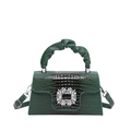 Borsa a mano verde smeraldo motivo coccodrillo con fibbia di strass e manico arricciato - Verde