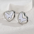Pendientes de corazón en acero inoxidable con detalle de mariposa en nácar fino - Color Acero