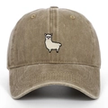 Close-up of llama embroidery on khaki washed cotton vintage baseball cap for outdoors - Adjustable / Khaki
