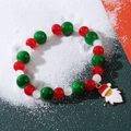 Christmas beaded bracelet with red green white beads and a Santa Claus charm - Santa Claus 2 Charm Red Green White