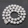 Macro detail of silver iced out tennis chain with square links and pave diamonds - 10mm (7inch Bracelet) / Silver