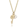 Elegant gold titanium steel necklace with a hollow petal key pendant and a white pearl charm - Hollow April Daisy