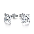 Classic 925 sterling silver stud earrings featuring square cut zircon stones on white background - Square 8mm