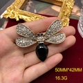 Spilla libellula vintage con strass e gemma nera su finitura in oro antico - Bronzo Pietra Nera