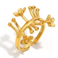 Eleganter vergoldeter Edelstahlring mit offenem Design und filigranem Blumenmotiv - Blume Offener Ring - Gold