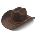 Classic dark brown faux suede western cowboy hat with slim leather band and metal buckle - M (56-57cm) / Brown
