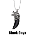 Collana vintage testa di drago con pendente in onice nera e catena a sfere d'argento - Agata nera