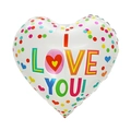 White heart-shaped foil balloon with I Love You text and colorful dots for Valentine Day - 18 Inch Heart Colorful Dots English Love TX079
