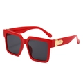 Red oversized square frame sunglasses with black lenses and gold M-metal temple accents - Red Frame Grey Lens
