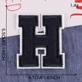 Navy blue chenille letter H embroidery patch with white edges for clothing, 5.5cm height - Letter H / Navy Blue