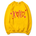 Bright yellow crewneck sweatshirt featuring pink heart graphic and XOXO print design - S / Top (312) / Yellow