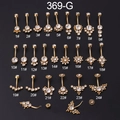 Detailed grid of gold-plated belly rings with clear crystals numbered one to twenty-four - Fashion Piercing Style(10#) / Gold