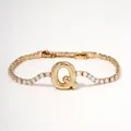Gold-plated letter Q zircon bracelet with adjustable 17cm chain for women's luxury style - Letter Q