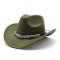 Détail d'un chapeau de cowboy en feutre vert foncé avec ruban ethnique et perles en marbre - M (56-58cm) / Vert Militaire
