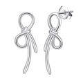 Classic S925 sterling silver bow knot earrings with polished metallic finish - Silver Streamline Knot Studs (SE411-P)