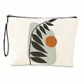 Kosmetiktasche mit Tuschemalerei und abstrakten Blättern auf cremefarbenem Segeltuch - 17x25cm (Feines Leinen) mit Gurtband / Abstraktes grünes Blattmuster (xy-019-02)