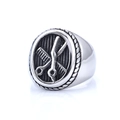 Vintage silver barber ring with scissors and comb design on oval stainless steel surface - US 7 / Silver
