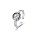 S925 sterling silver evil eye open ring with white and blue diamonds - Adjustable Open / Platinum Color