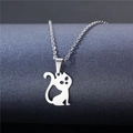 Minimalist silver hollow cat pendant necklace in polished stainless steel for women - Cat