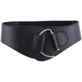 Wide black elastic waist belt for women with elegant silver horseshoe metal buckle - Black