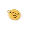 Gold stainless steel Leo zodiac pendant with hollow round design and jump ring - Leo - Single Pendant