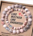 Pink zebra jasper mother daughter bracelet set in a gift box with heart beads - Pink Zebra + Moonstone Set