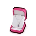 Octagonal velvet jewelry box with silver necklace and purple gemstone pendant - Small Pendant Box / Rose With White Interior