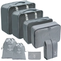 8-piece set of grey travel luggage organizers with mesh packing cubes and storage pouches - Drawstring Bag 8-Piece Set / Gray