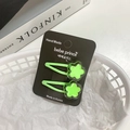 Pair of fluorescent green candy-colored flower hair clips for girls on handmade display card - [25] Star - Grass Green