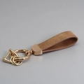 Brown suede leather car keychain with gold hardware clip and ring accessories - Brown / Gold