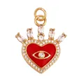 Exquisite gold heart pendant with red enamel, evil eye design and sparkling zircon stones - Crown Heart Evil Eye Rose Red