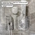 Wall-mounted grey-silver toothbrush holder set with dimensions in a marble bathroom - 1 Cup (Grey) + Bow + Dispenser + Rabbit