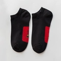 Black low-cut cotton socks with red lucky rectangular patch and traditional patterns - Men Short Tube / Black