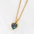 Goldene Herz-Halskette mit irisierendem Zirkonia-Anhänger an einer Gliederkette - Stahlfarbe 45+5cm / Regenbogen Zirkonia